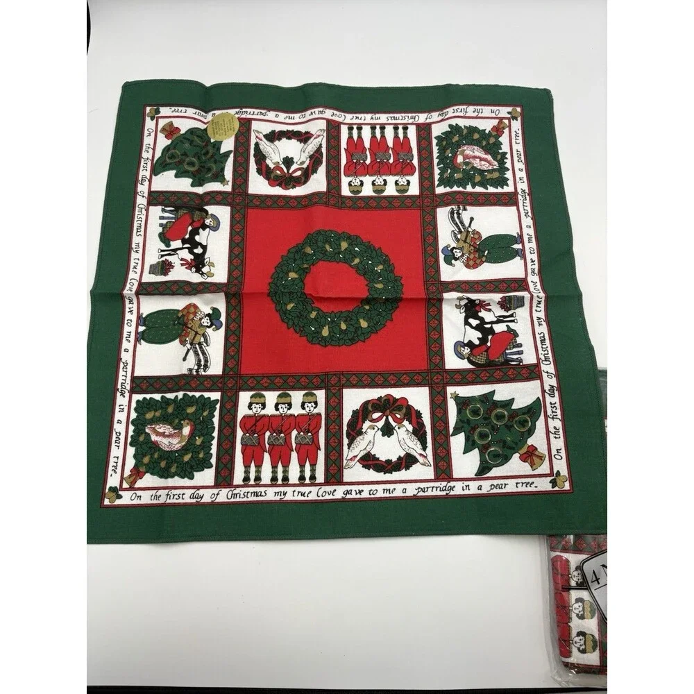 Lot New Old Stock (8) Vintage Retro Sunweave Christmas Napkins 12 Days Christmas